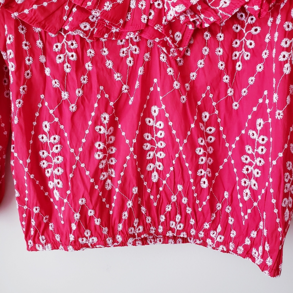 Zara Red Embroidered Eyelet Ruffle Top - Picture 5 of 12